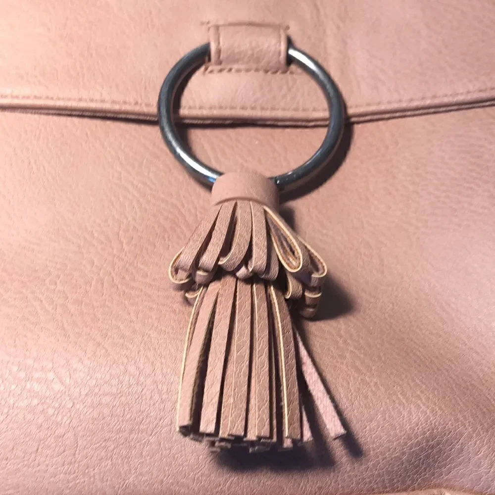 NWOT Pink Ring 💍 & Tassle Vegan Backpack Adjustable Straps. Pull Handle. Snap.